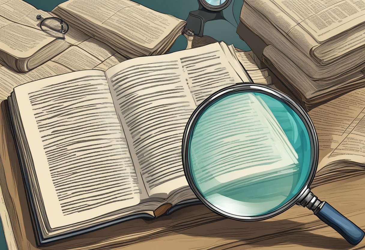 The scene depicts a book open to the 7th article of the Penal Code, with a magnifying glass highlighting the section on extraterritoriality